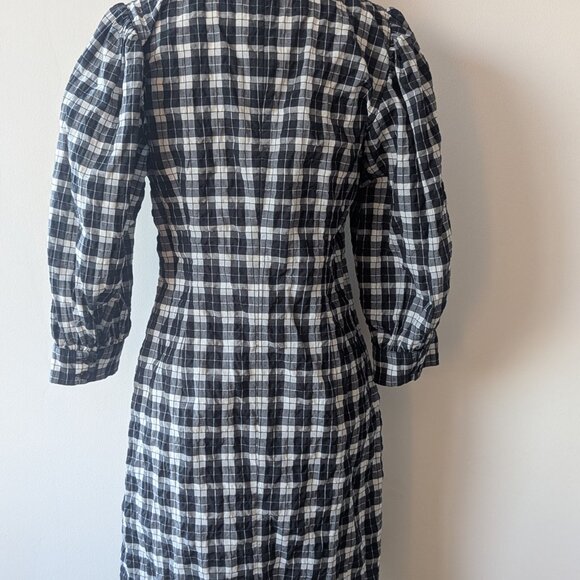 Ganni Black & White Metallic Plaid Dress - Picture 3 of 6